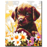 Grind nach Zahlen Hund im Blumenfeld