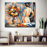 Grind nach Zahlen Akt Frau mit Blumenstrauß abstrakt