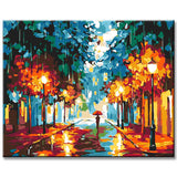 Malen nach Zahlen Bilder Lichterallee im Regen