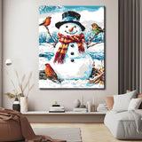 Malen nach Zahlen Bilder SchneeMann mit Vögeln fertig bespannt