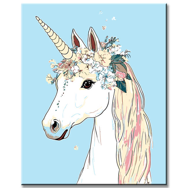 Malen-nach-Zahlen-Einhorn mit Blumen