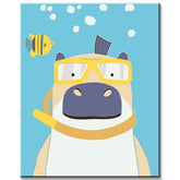 Malen nach Zahlen für Erwachsene Tiere Nilpferd mit Taucherbrille