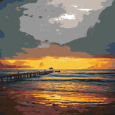 Grind nach Zahlen Sonnenuntergang Strand schwarz weiss