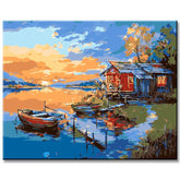 Paint by Numbers Log Cabin by the Lake