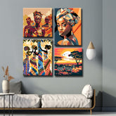 Afrikanische Kunst Bilderwand Farbenfrohe und inspirierende LeinwandBilder, 4-teilig