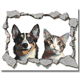 Malen nach Zahlen 3D Kunst Hund und Katze gucken aus der Wand