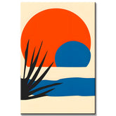Painting by numbers art minimalism red sunset with water and palm leaf