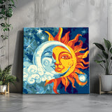 Malen nach Zahlen Kunst Halbe Sonne und Halber Mond in einem Gesicht