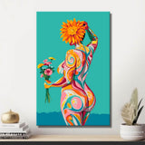 Malen nach Zahlen Akt Frau Sonnenblume bunt Rücken DIY Kunst Deko modernes Wandbild