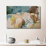 Akt Frau liegend Natur Blumen weich DIY Kunst Deko modernes Wandbild