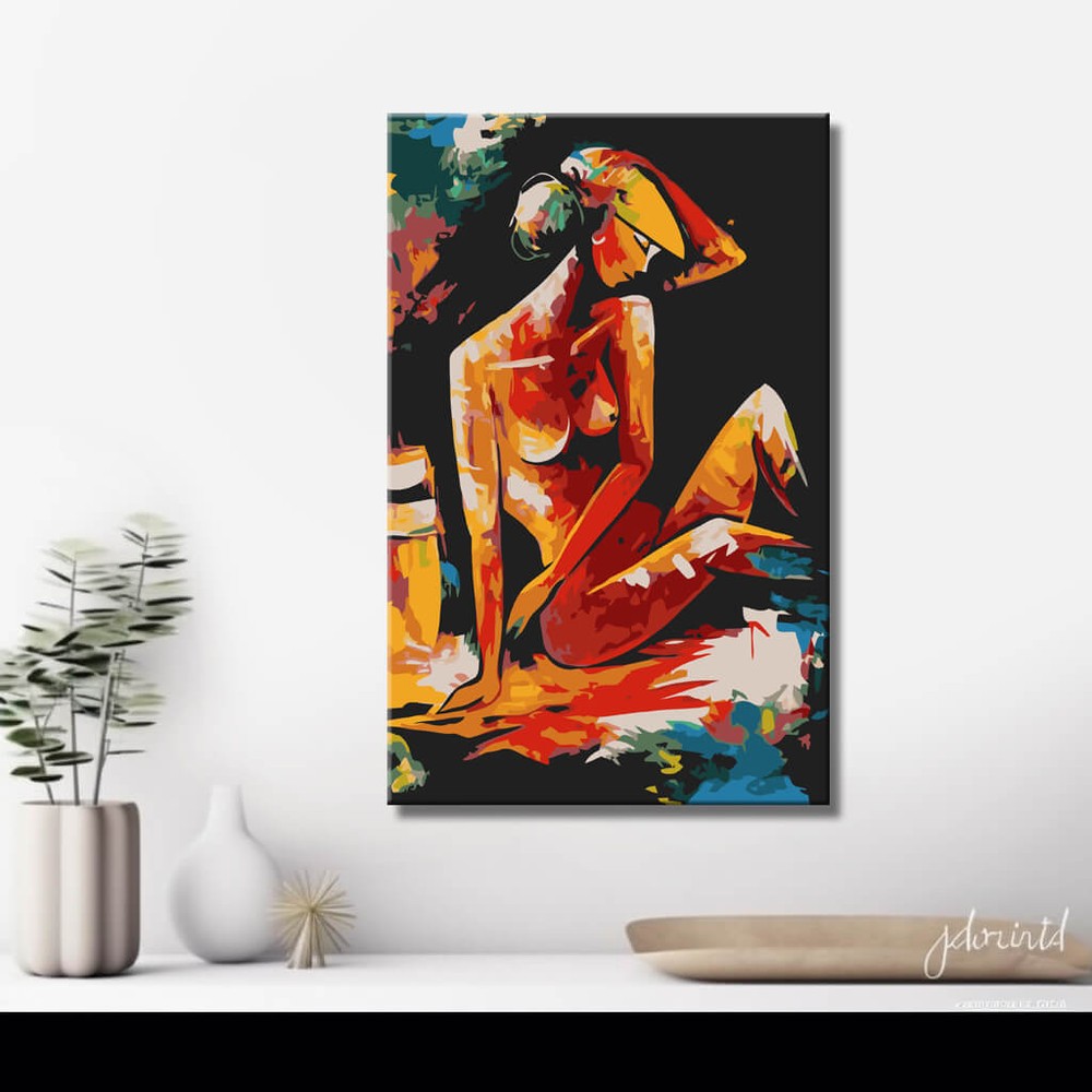 Akt Frau kniend rot intensiv DIY Kunst Deko modernes Wandbild