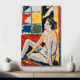 Akt Frau Fenster sitzend bunt DIY Kunst Deko modernes Wandbild