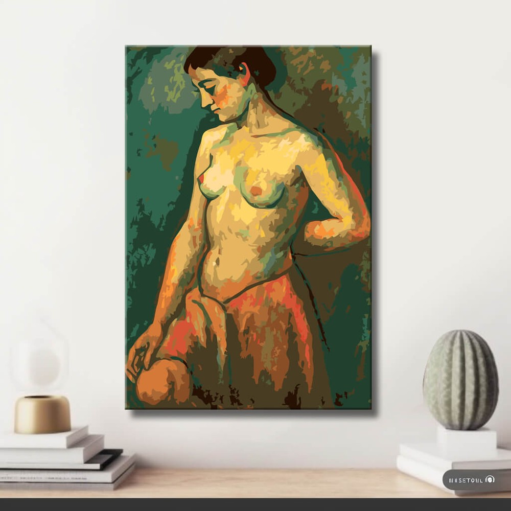Akt Frau stehend grün natur DIY Kunst Deko modernes Wandbild