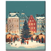 Malen nach Zahlen Weihnachten Illustration Weihnachtsdorf Schnee
