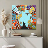 Malen nach Zahlen Kunst Illustration geschwungene bunte Häuser nebeneinander