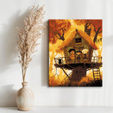 Malen nach Zahlen Kunst Illustration Halloween-Baumhaus with Children