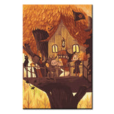Malen nach Zahlen Kunst Illustration Halloween-Baumhaus mit Kindern