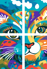 Malen nach Zahlen Kunst Illustration bunte große Katze 4-part
