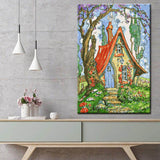 Malen nach Zahlen Kunst Illustration Haus mit Weg im Sommer