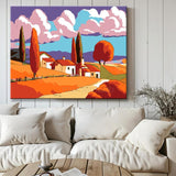 Painting by Numbers Art Illustration Landscape with Mountains and Trees