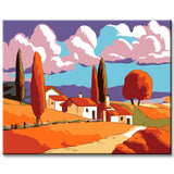 Painting by Numbers Art Illustration Landscape with Mountains and Trees