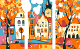 Malen nach Zahlen Folkart Illustration Stadtansichten 3-teilig