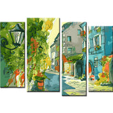 Malen nach Zahlen Kunst Illustration Altstadt Gasse 4-teilig