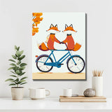 Malen nach Zahlen Tiere Zwei Füchse auf dem Fahrrad