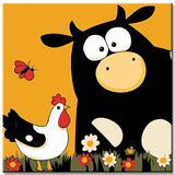 Malen nach Zahlen Kuh und Huhn auf Wiese