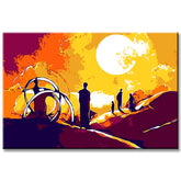 Malen nach Zahlen Kunst Kultur Menschen stehen auf Berg Sonne im Hintergrund