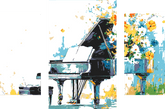 Malen nach Zahlen Kunst Piano mit wehenden Blumen 3-part