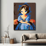 Grind nach Zahlen Kunst Frau trägt blaues Kleid