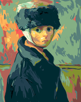 Malen nach Zahlen Kunst Junge mit grüner Mütze und Jacke