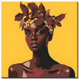 Painting by Numbers Art Lifestyle African woman in front of yellow background and leaves on her head