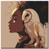 Painting by Numbers Art Woman with White Owl on Shoulder