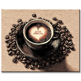 Painting by Numbers Art Lifestyle Cup of Coffee with Writing in the Foam