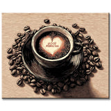 Painting by Numbers Art Lifestyle Cup of Coffee with Writing in the Foam