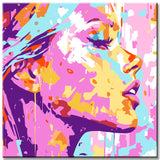 Malen nach Zahlen Kunst Lifestyle Frauenprofil mit Pastellfarbenen Klecksen