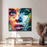 Malen nach Zahlen Kunst Lifestyle Frau halb rot farbiges und halb blaugrün farbiges Gesicht