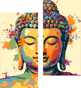 Malen nach Zahlen Kunst Lifestyle goldener Buddha mit Farbspritzern 2-teilig
