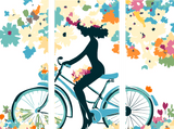 Malen nach Zahlen Lifestyle Kunst Frau auf Fahrrad 3-part