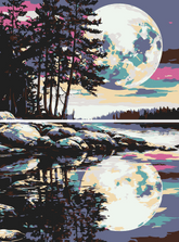 Malen nach Zahlen Kunst Natur Vollmond reflects itself in water