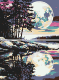 Malen nach Zahlen Kunst Natur Vollmond reflects itself in water