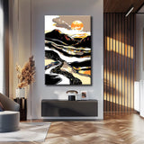 Malen nach Zahlen Kunst Natur goldene Sonne hinter weißem Berg mit silber-goldenen Fluß