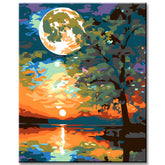 Malen nach Zahlen Seen-Landschaft mit Sonne und Mond