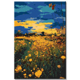 Grind after Zahlen Sonnenblumen bei Sonnenuntergang