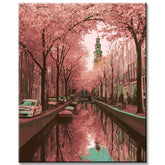 Painting by Numbers Netherlands Canal Holland Cherry Blossom