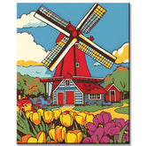 Malen nach Zahlen Niederlande Holland Windmühle Blumen