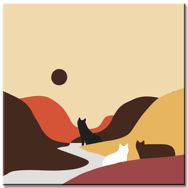 Malen nach Zahlen Kunst Hügel am Fluß in Katzenoptik