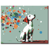 Malen nach Zahlen Kunst Bunte Punkte fliegen durch Ventilator weg